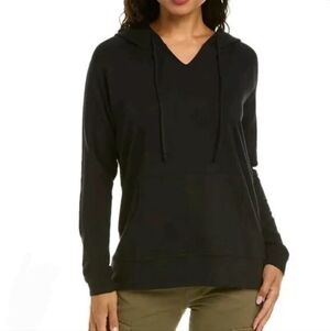 CALME x Johnny Was Natalie Hoodie Pullover Black Shimmer Stripe Arm Size SM